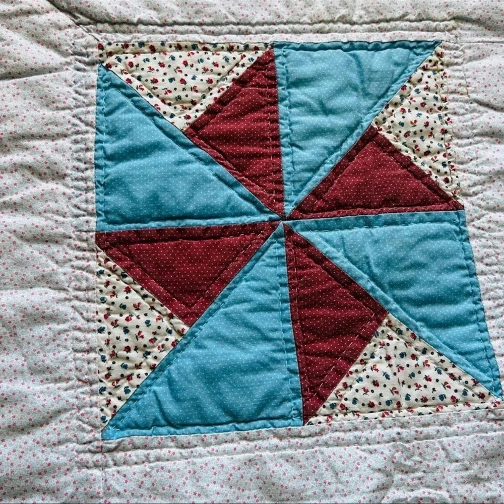 38”x55” Homemade Hand Stitched Cotton Kids Quilt.